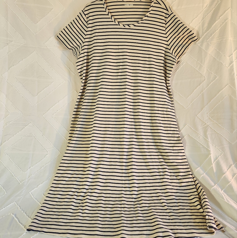 Lands End 1X Striped Short Sleeve Dress